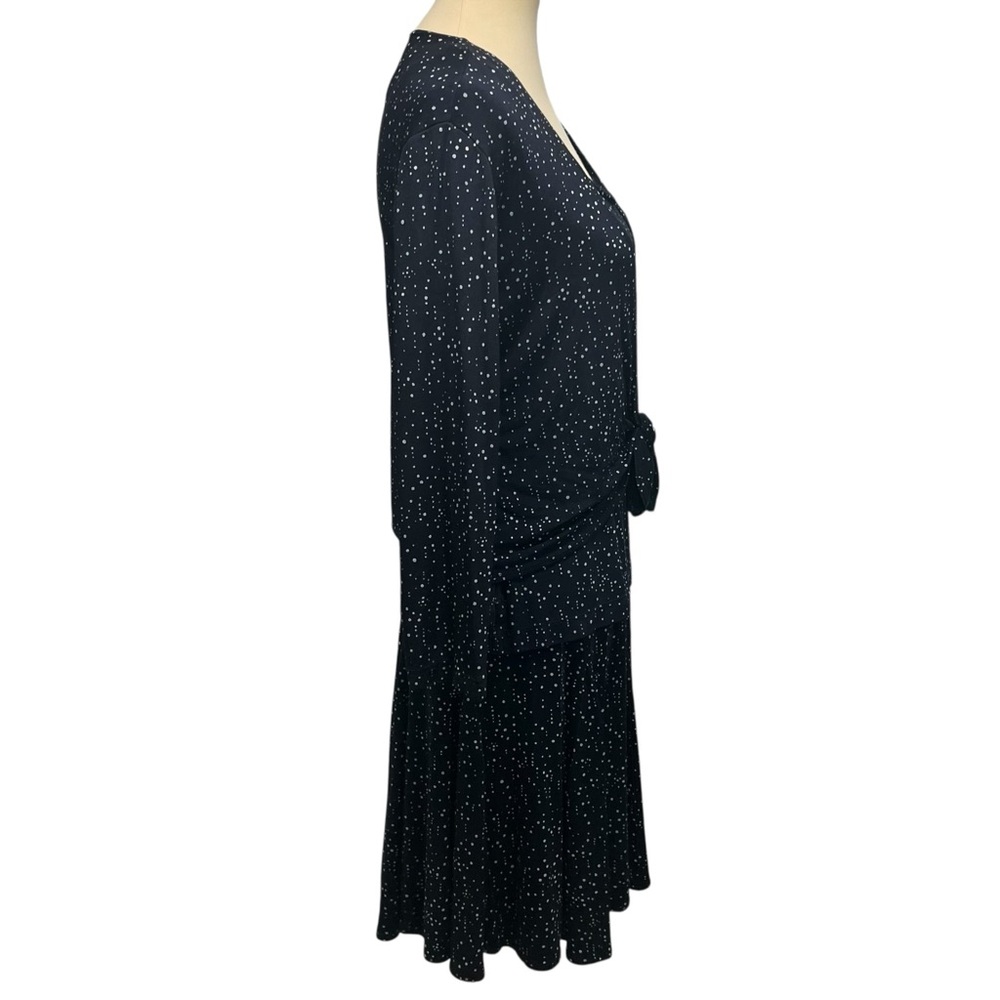 Chico’s Additions 3 Piece Slinky Navy Blue Dot Tank Skirt & Tie Waist Jacket 4/6 - Picture 5 of 16